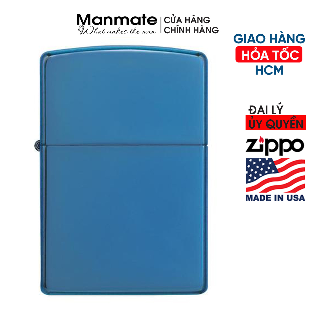 Zippo mỹ chính hãng Ngọc Saphire tem đỏ (made in usa) - Manmate Zippo