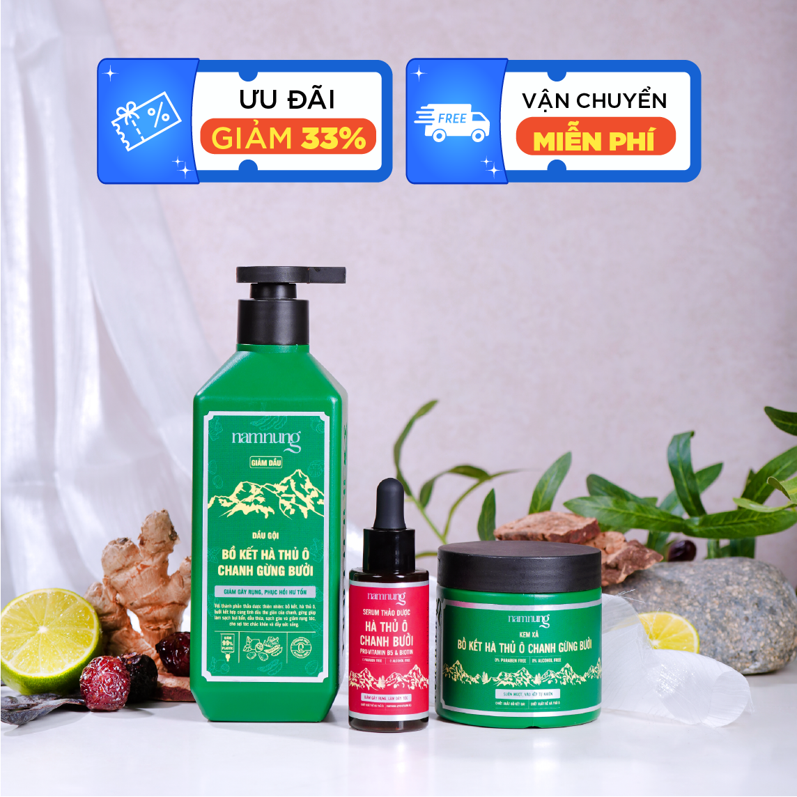 Combo giảm rụng hỗ trợ mọc tóc con NAMNUNG bản kiềm dầu