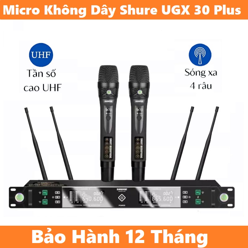 Micro Không Dây Karaoke Shure Ugx30 Plus Đầu Thu LớnMic 4 Râu Bắt Sóng XaPhạm Vi Kết Nối Lên Đến 150mMic Chống Hú Và Loại Bỏ Tạp Âm Tốt2 Màn Hình Lcd Hiển Thị Tần Số Thu Phát Sóng.Phù Hợp Cho Karaoke Gia ĐìnhSân Khấu.