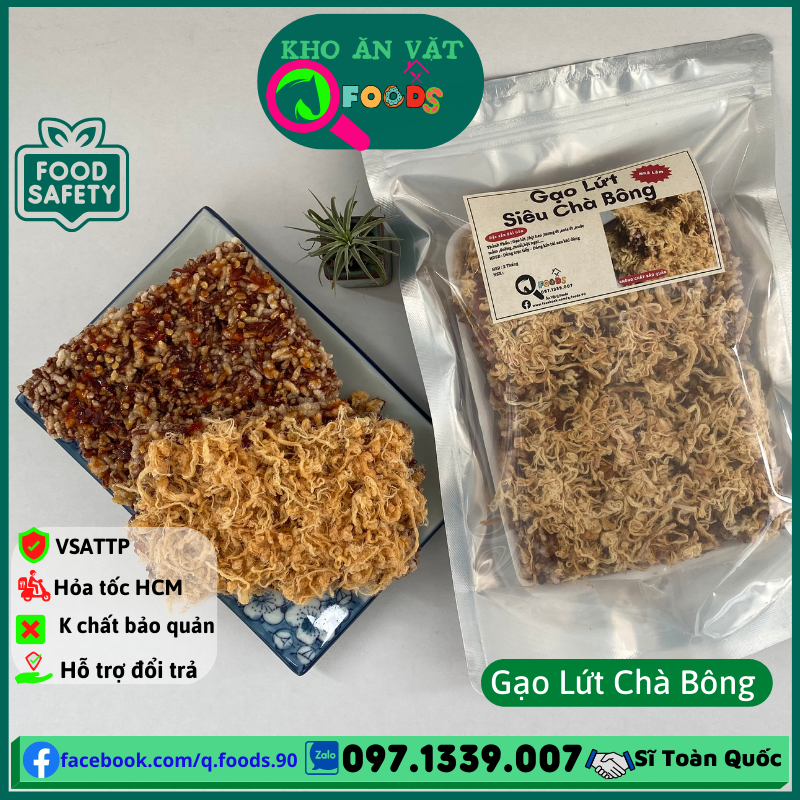Gạo lứt siêu chà bông heo xù 500gr cơm cháy gạo lứt chà bông gà sốt sate giòn ngọn vị gạo lứt huyết rồng Ăn vặt Q Foods siêu rẻ giá sỉ