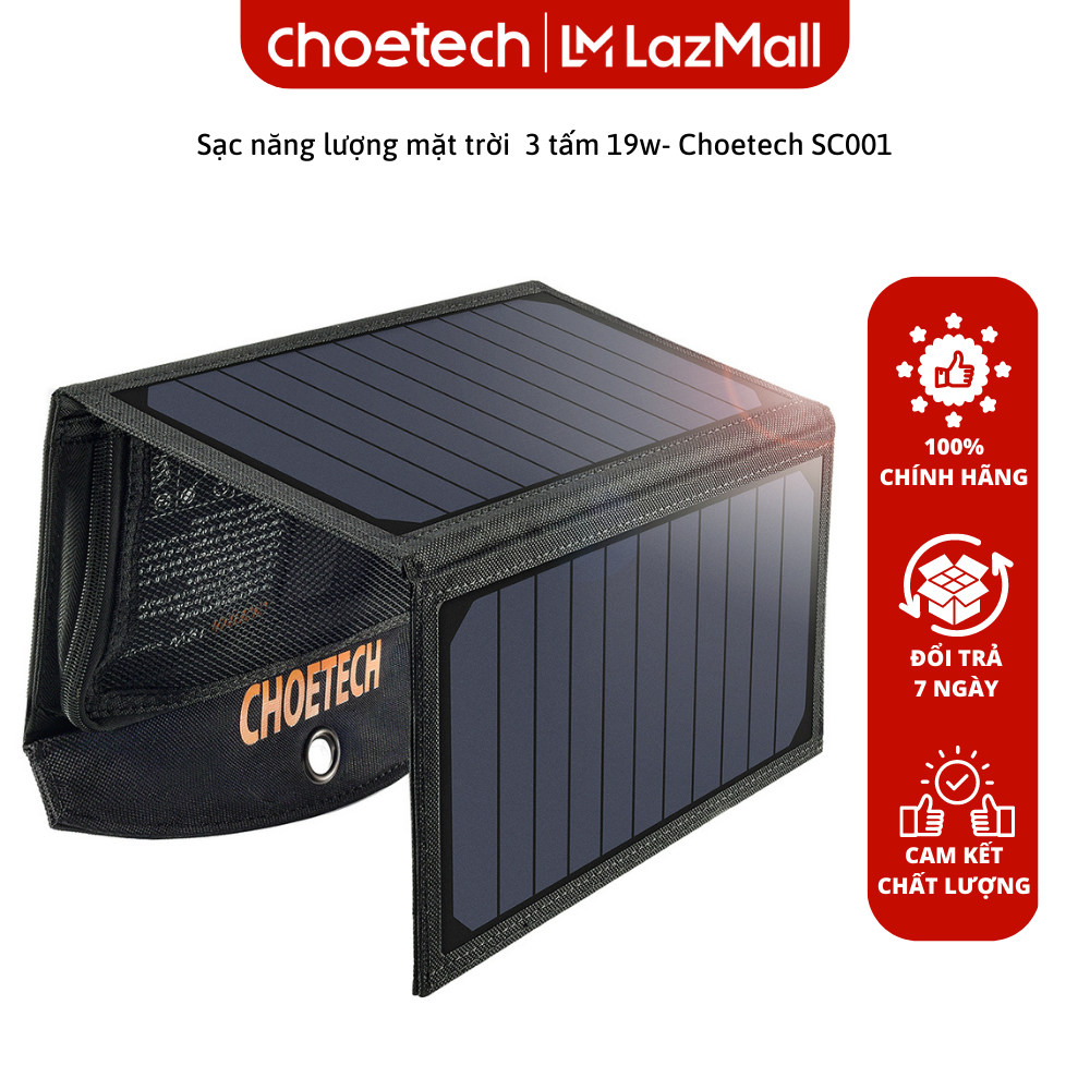 Bộ sạc năng lượng mặt trời di động gấp gọn 19W Choetech SC001 Hàng chính