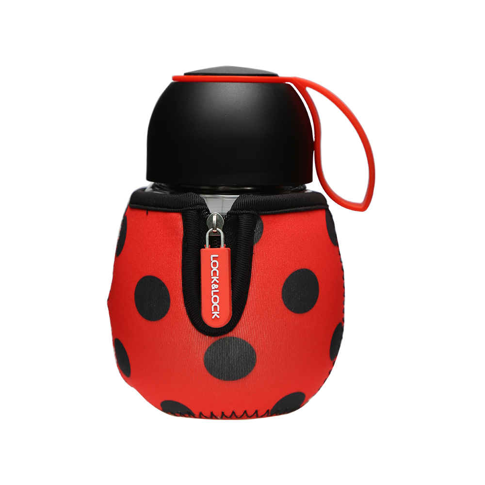 LLG652BLK - Bình đựng nước thủy tinh có bọc giữ nhiệt INSECT 390ml dành cho trẻ em nhãn hiệu Lock&Lock - Màu đen