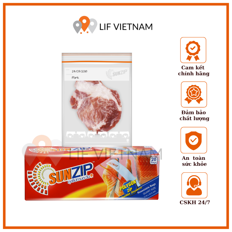Túi zip đựng thực phẩm - sunzip non anti - size m