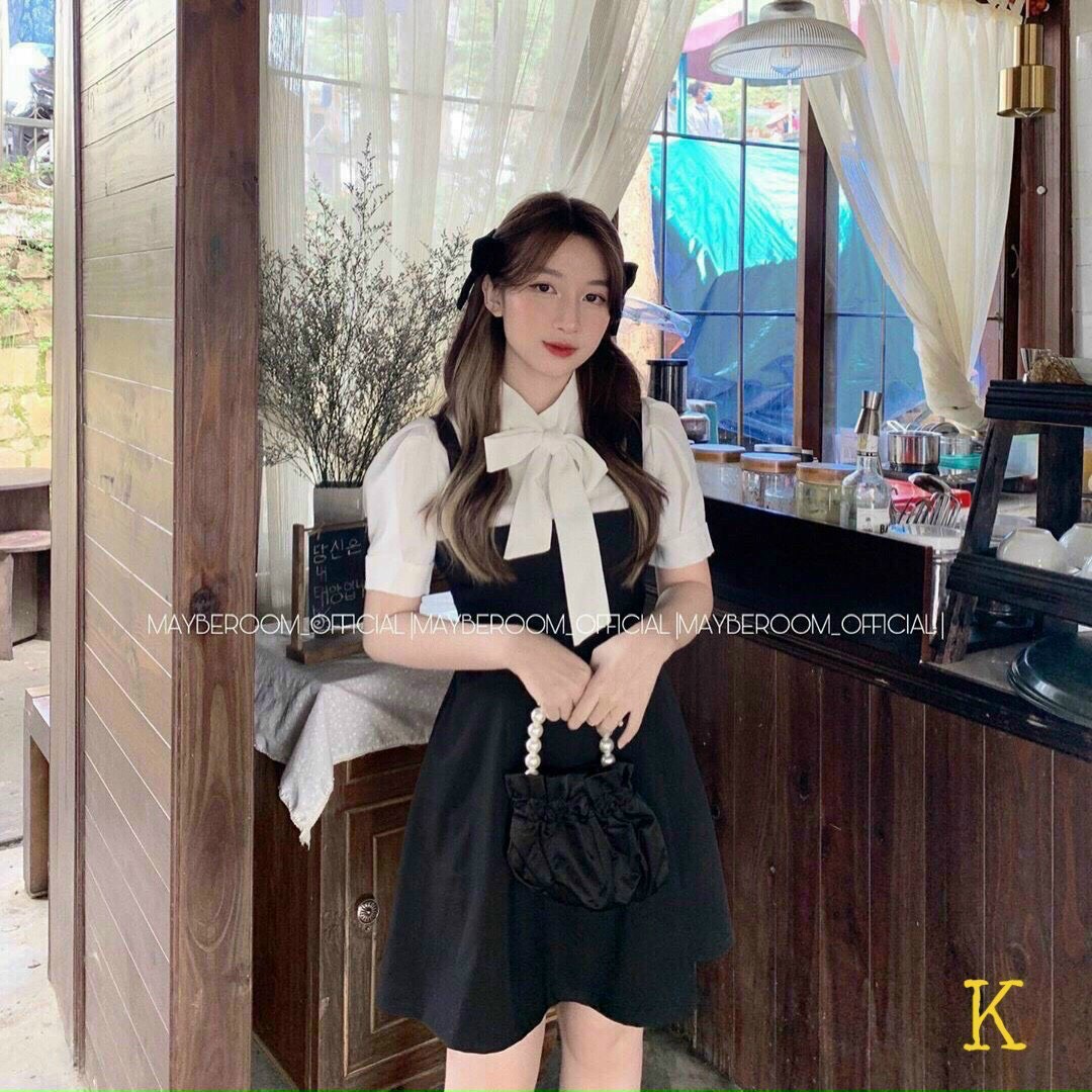 ĐẦM TIỂU THƯ ÁO CỔ SƠ MI TAY NGẮN CỘT NƠ DỄ THƯƠNG, CHÂN VÁY XÒE, THÍCH HỢP MẶC ĐI CHƠI, ĐI HỌC, ĐI DỰ TIỆC NHẸ NHÀNG, CHẤT VẢI KATE LÊN FORM NHƯ HÌNH