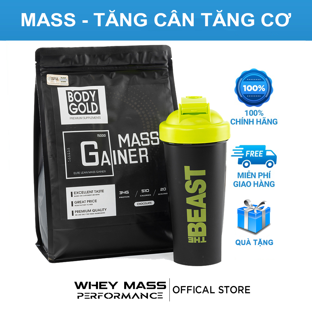 Sữa Tăng Cân Super Mass Gainer, tăng cân tăng cơ Body Gold túi 1,5KG + Tặng bình lắc