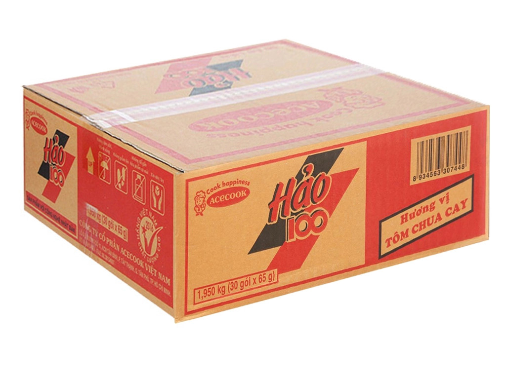   Thùng 30 gói  Mì Hảo 100 Tôm chua cay 65g 