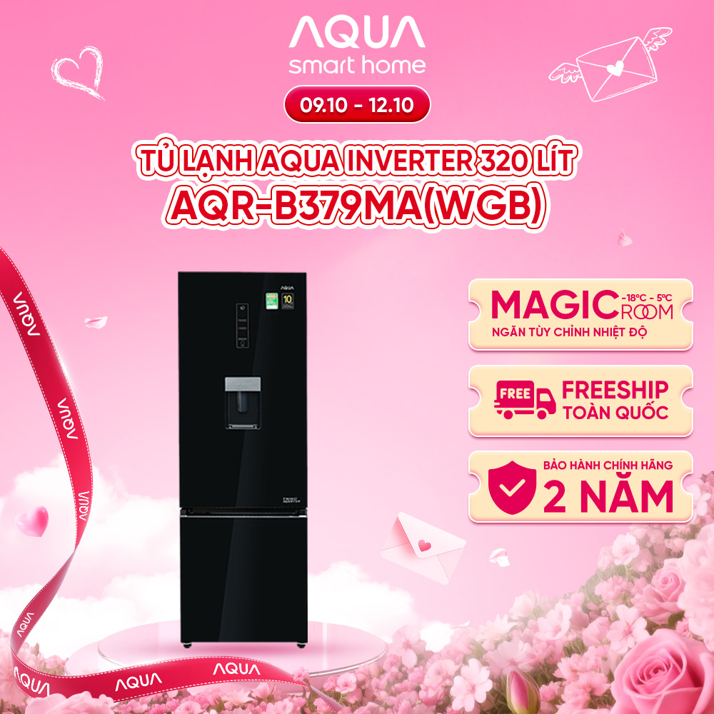[SALE SỐC] Tủ lạnh ngăn đông dưới Aqua 320 Lít AQR-B379MA(WGB) - Bảo hành chính hãng 2 năm.- Freeship Toàn quốc