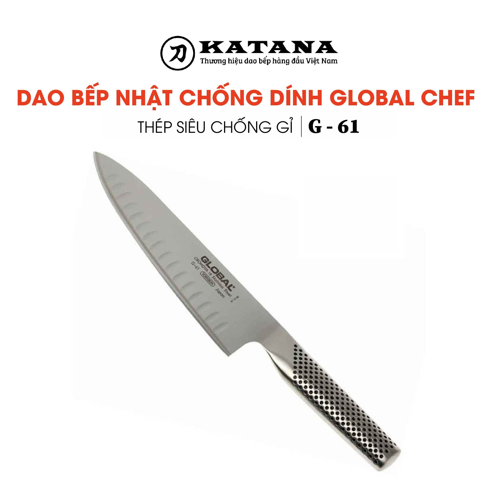 [Trả góp 0%]Dao bếp Nhật cao cấp Global G61 Chef chống dính (200mm)