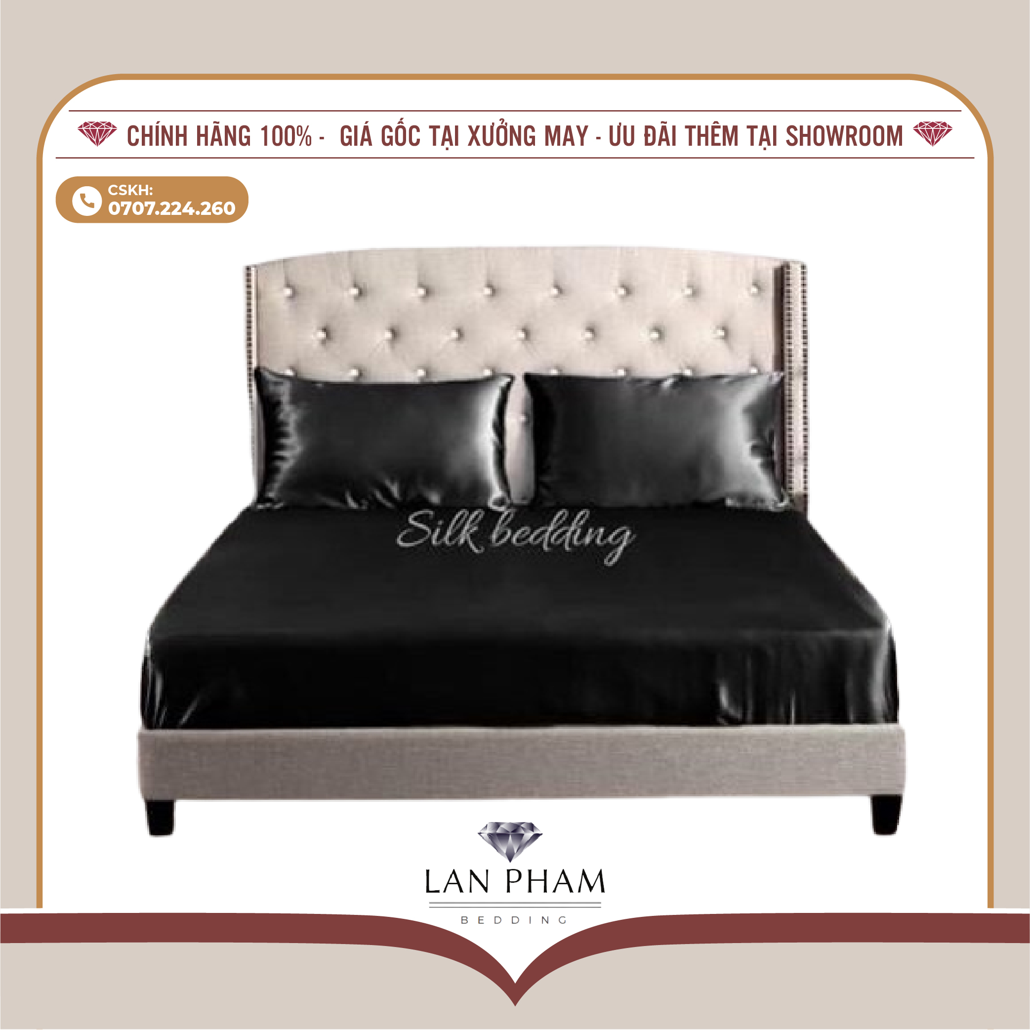 GA - DRAP GIƯỜNG LẺ PHI LỤA ĐEN LAN BEDDING