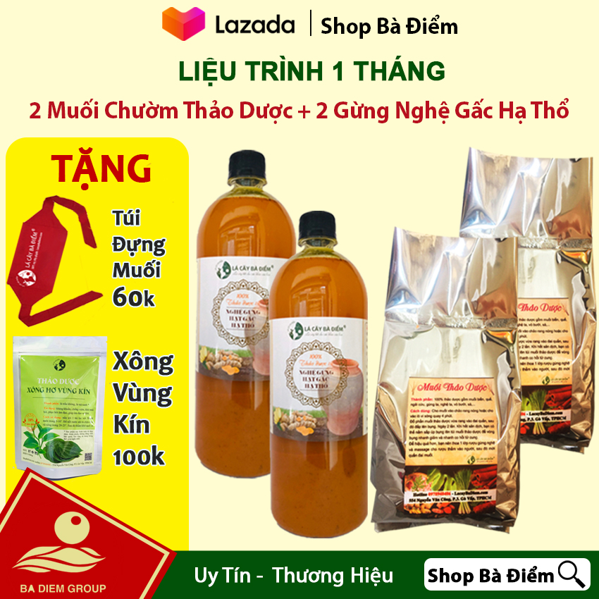 Combo 2 Cốt Gừng Nghệ Hạ Thổ + 2 Muối Chườm Thảo Dược | Tặng Thảo Dược Xông Vùng Kín 100K + Túi Chườm Muối 60k | Dưỡng Trắng Da, Giảm Bụng, Săn Eo, Mờ Thâm Rạn | | Muoi Chuom Thao Duoc, Muối Chườm Bụng, Ruo Gung Nghe - Shop Bà Điểm.