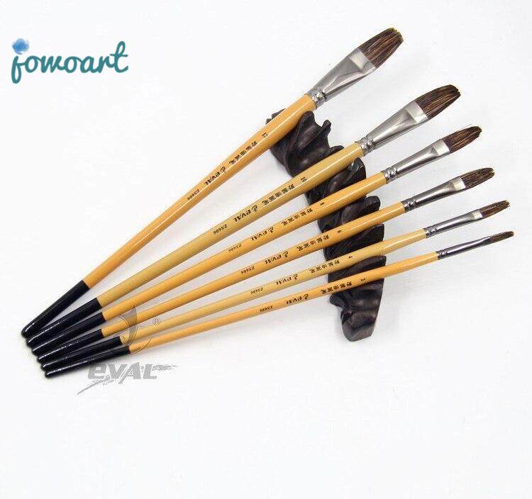 6pcs Set,Hazel shape Wild Boar Bristle Birch rod painting brush pen oil