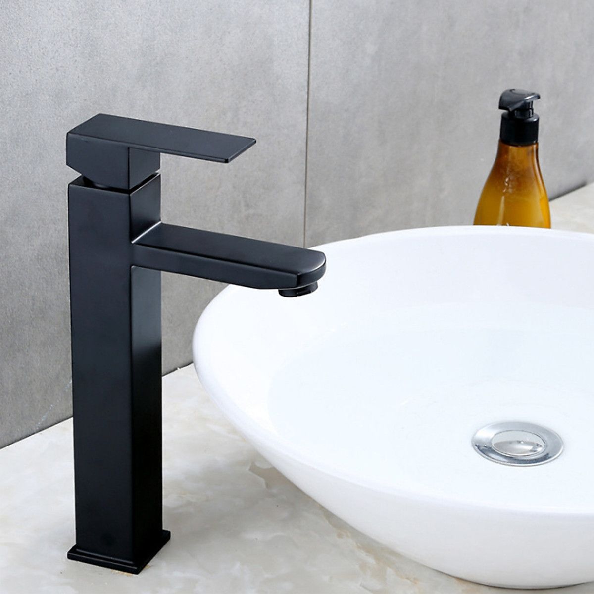 Vòi lavabo nóng lạnh trụ vuông cao 30cm chất liệu inox MÀU ĐEN nhờ lớp sơn tĩnh điện cao cấp