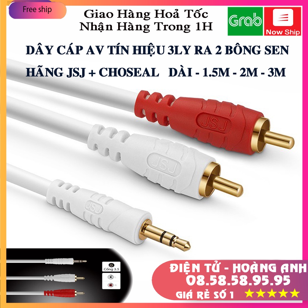 Dây cáp av kết nối tín hiệu âm thanh đầu jack 3.5 ly ra 2 đầu bông sen dài 1.8m -3m -5m -10m