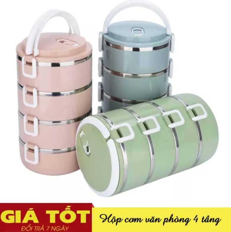 Hộp cơm giữ nhiệt lúa mạch 4 tầng ruột inox-màu ngẫu nhiên -cặp lồng giữ nhiệt 4 tầng gồm ngăn đựng cơm và ngăn đựng thức ăn nóngrất phù hợp cho mọi đối tượngcó thể mang theo mọi nơi