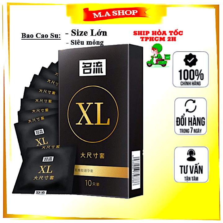 Bao cao su size lớn Xl siêu mỏng 55mm nhiều gel chống xuất tinh sớm - hộp 10 bcs - Ma shop
