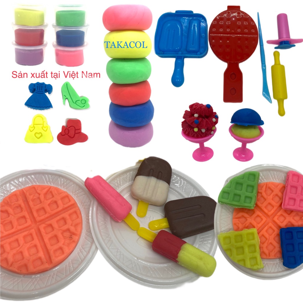 Bộ đồ chơi đất nặn TAKACOL có nhiều khuôn và dụng cụ chơi kèm, làm kem mút