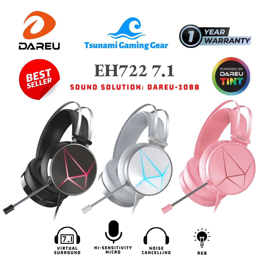 Tai nghe dareu eh722x black/ white/ pink led rgb/ âm thanh 7.1 - bảo hành 1 năm