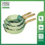 Combo 3 chảo nhôm sâu men đá ceramic miệng rót Green Cook GCP231 màu xanh 10 lớp chống dính