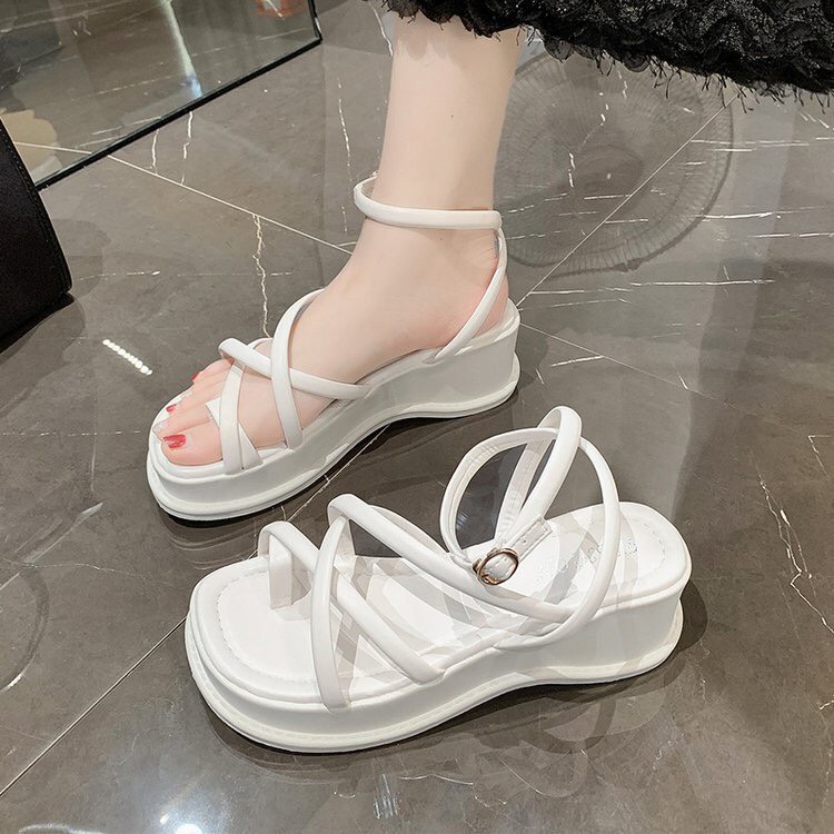 HOÀN TIỀN 15% - Giày sandal nữ đế xuồng 5cm dây chéo quần 1 vòng quanh chân dép quai hậu học sinh 2 màu đen trắng rẻ đẹp
