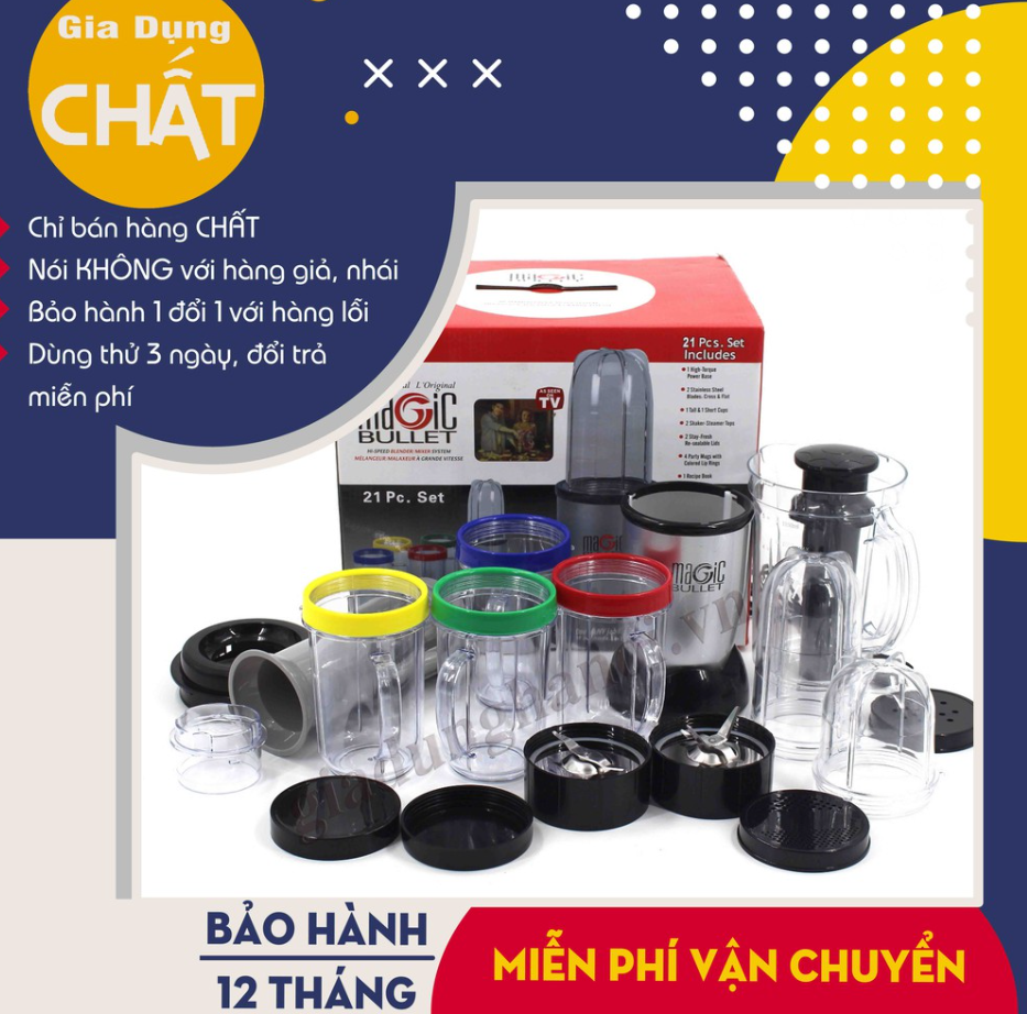 Máy xay sinh tố magic bullet cao cấp . máy xay đa năng 21 chi tiết . xay sinh tố hoa quả , xay thịt cá , xay hạt khô , ép hoa quả