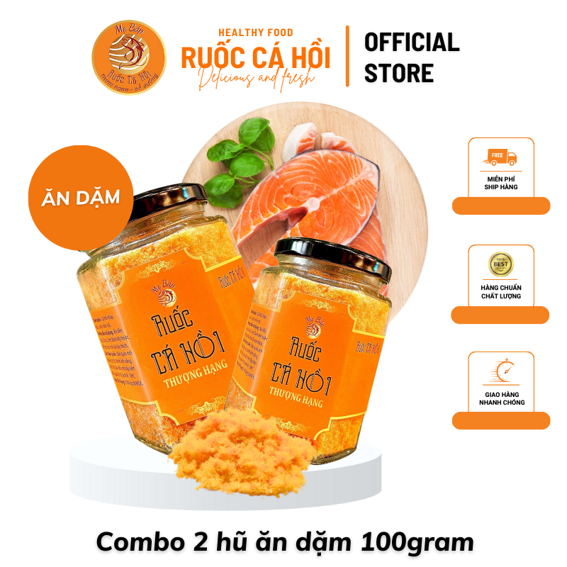 Combo 2 hũ 100g ruốc cá hồi mẹ bắp, ruốc ăn dặm cho bé không phụ gia
