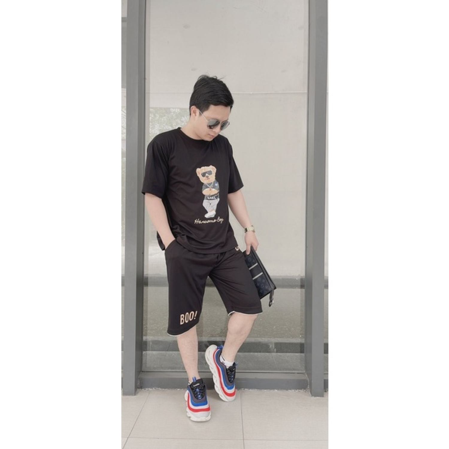 Bộ thể thao nam- Bộ hè nam vải cotton cao cấp hình gấu pooh