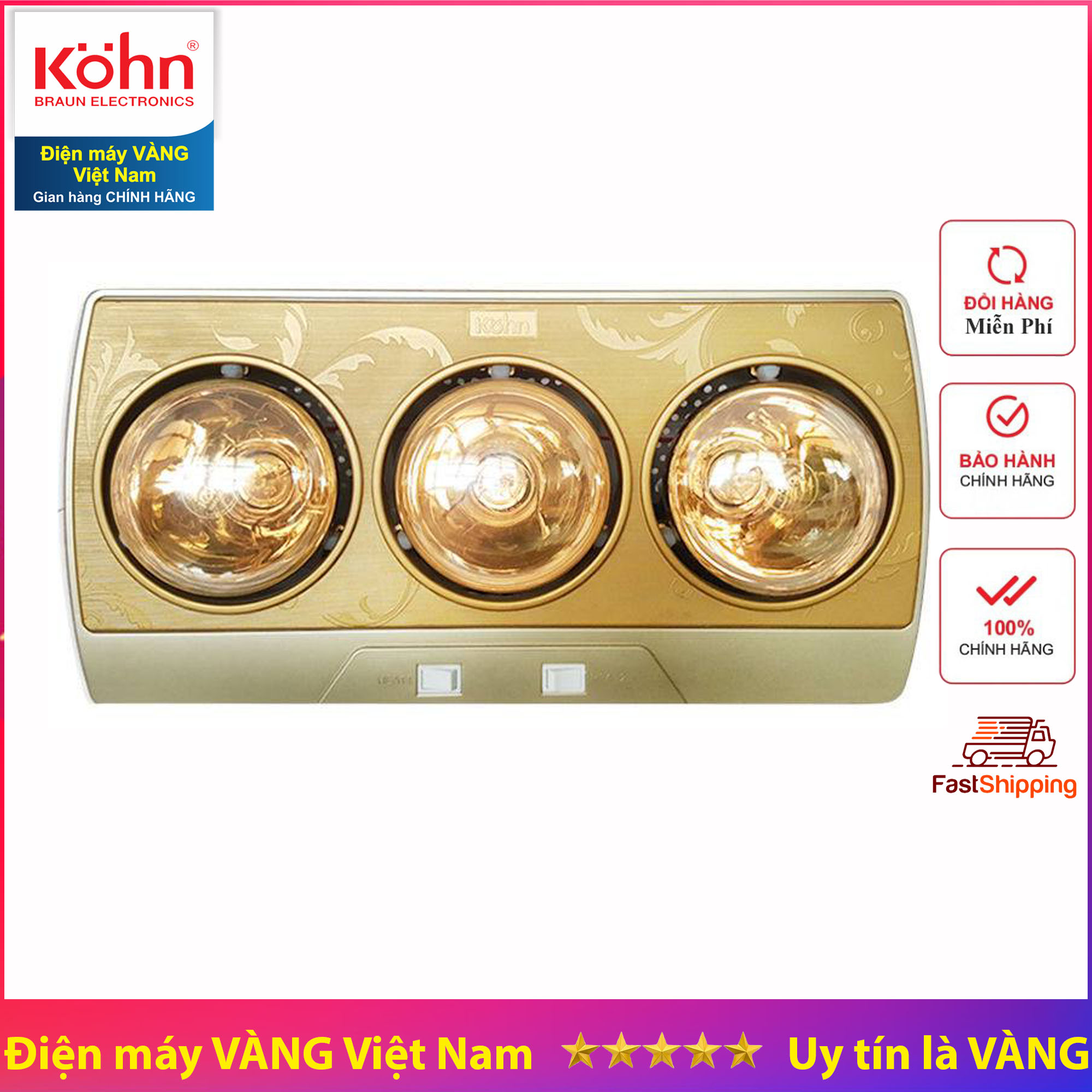 Đèn sưởi nhà tắm 3 bóng Braun Kohn Plus KP03G 825W