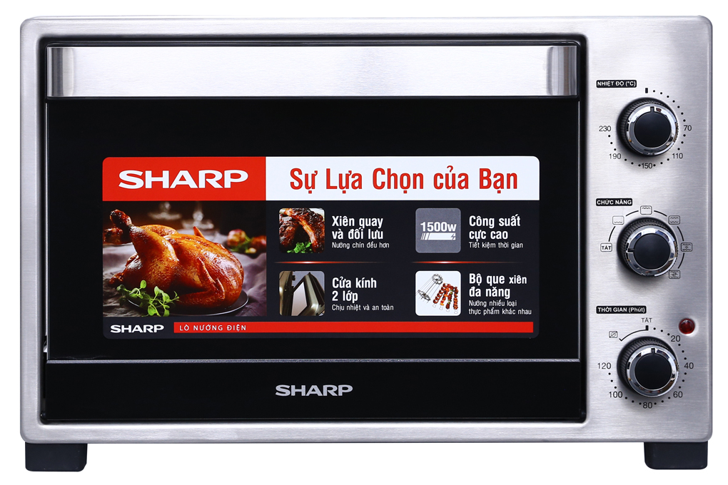 Lò nướng Sharp EO-A384RCSV-ST 38 lít Trưng bày đẹp Công suất, nhiệt độ:1500 W70 - 230 độ C Chất liệu lò: Khoang lò bằng thép không gỉ Vỏ lò thép phủ sơn tĩnh điện