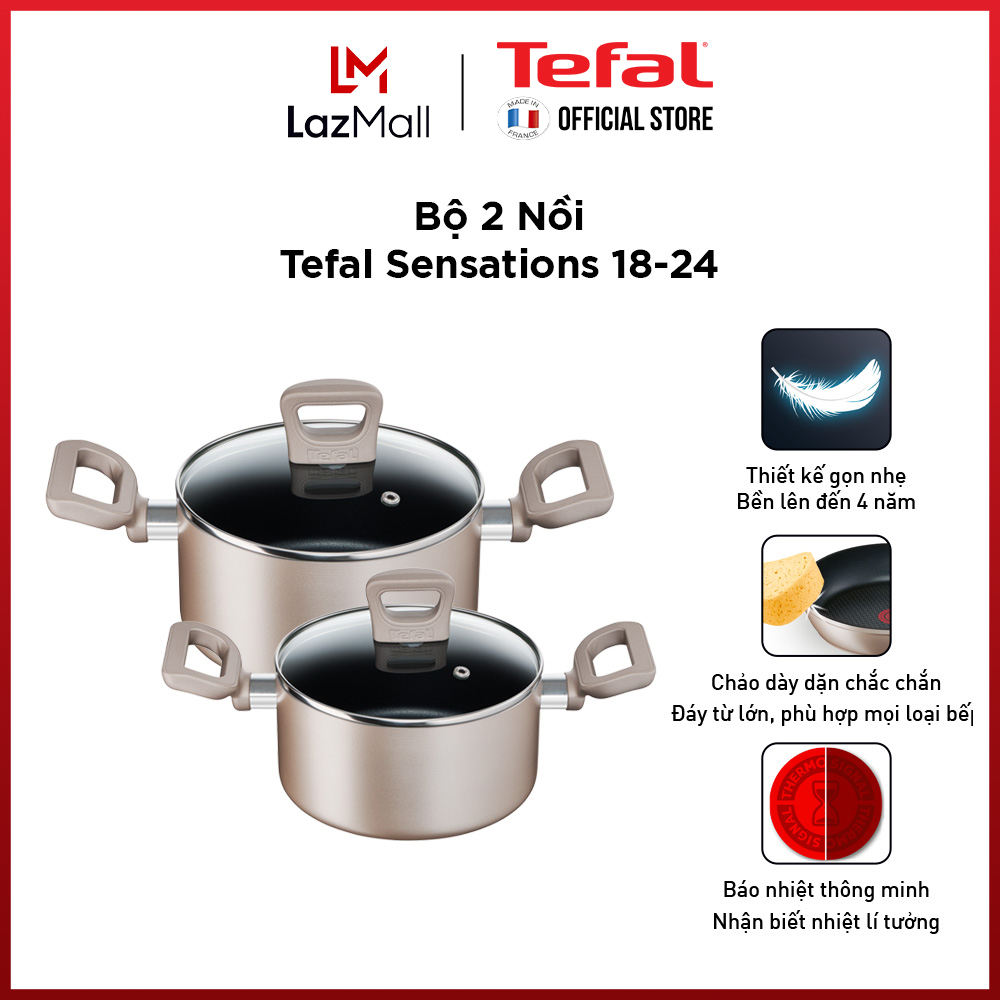 Bộ 2 nồi chống dính Tefal Sensations đáy từ dùng cho mọi loại bếp (18cm, 25cm) - Gian hàng chính hãng bảo hành 2 năm-BO2SEN2