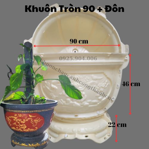 Khuôn đúc chậu cảnh Tròn 90 + Chân đôn, Chất liệu nhựa ABS cao cấp, Dùng làm chậu cây cảnh xi măng
