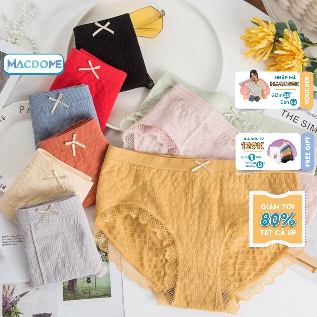 Quần lót nữ MACDOME cotton kháng khuẩn phối ren siêu mềm mát QL001
