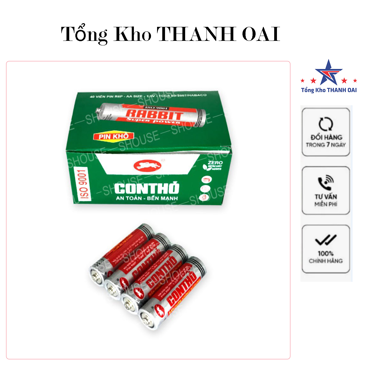 Vỉ 4 viên pin con thỏ, pin tiểu - pin đũa 1.5v r6p - aa size - 1,5v an toàn bền mạnh