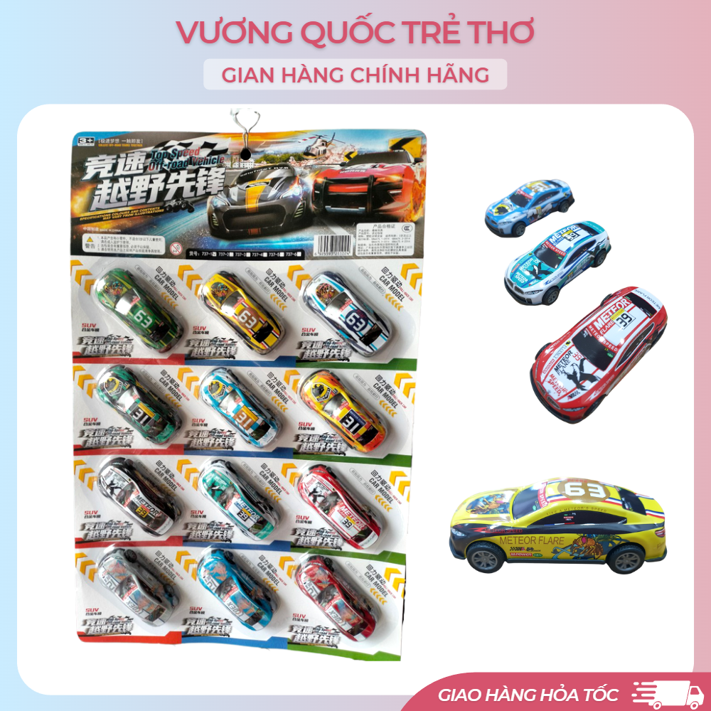 Vỉ ô tô đồ chơi 12 xe đua thể thao kim loại siêu ngầu chạy đà dây cót vuongquoctretho, đồ chơi ô tô trẻ em