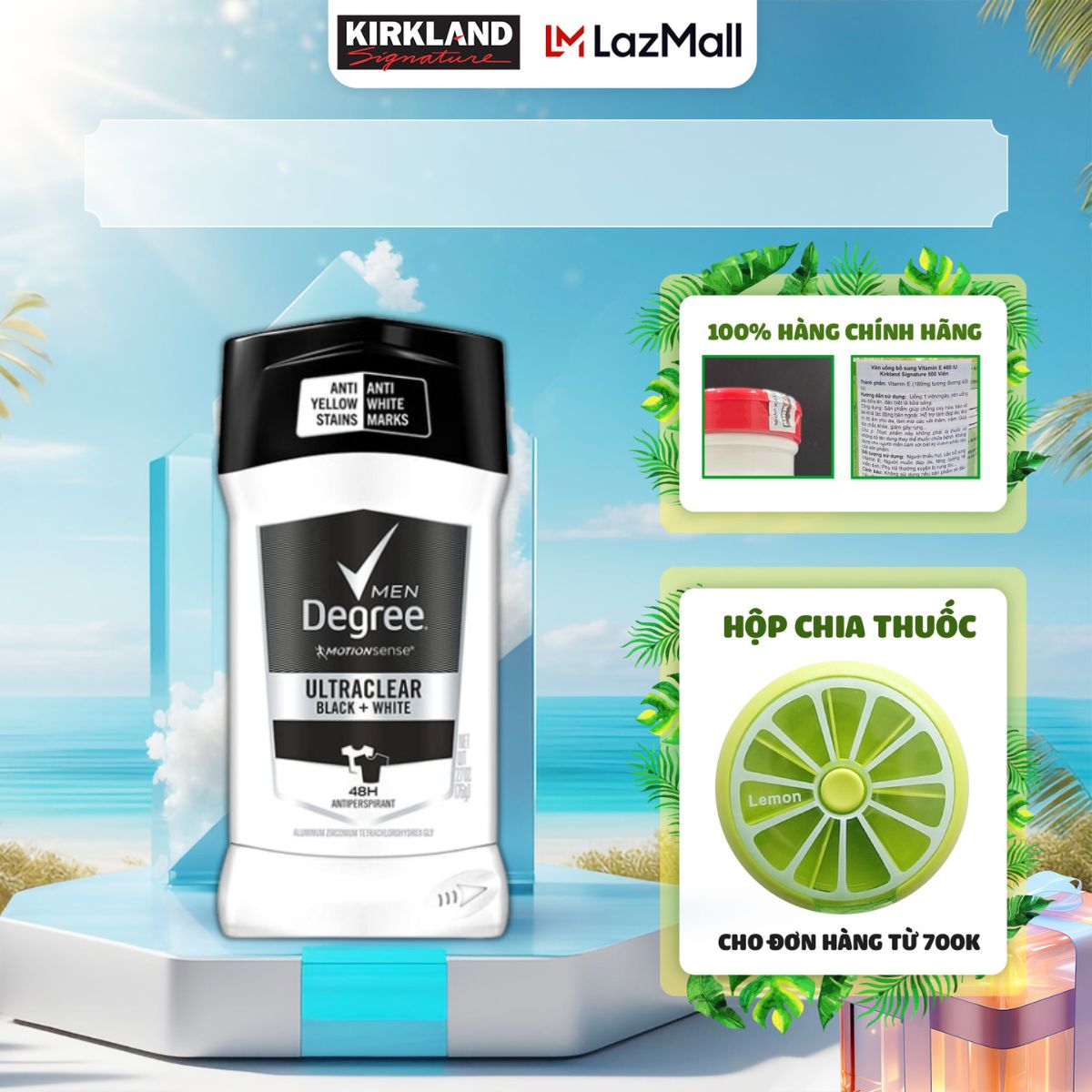 Lăn khử mùi cho nam Degree UltraClear Men Black & White 76g giảm mồ hôi hiệu quả trong vòng 72h của Mỹ