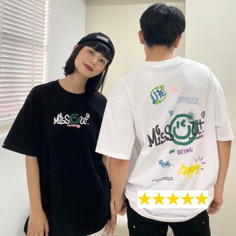 Áo thun missout smiley tee áo thun tay lỡ miss out smiley dành cho nam nữ FULL TAG LOGO