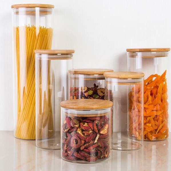Combo 2 Lọ thủy tinh borosilicate nắp gỗ 1.2lit