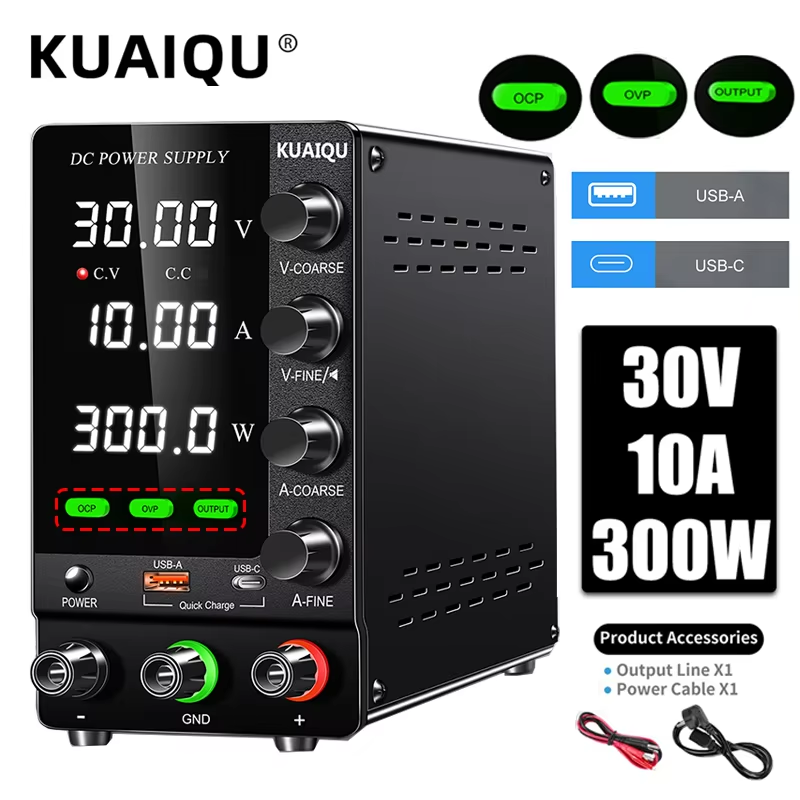 【Buzzer】KUAIQU 30V 10A Lab Dc Power Supply with Type-C Fast Charging OCP OVP Adjustable 60V 5A Bench Power Supplies 120V 3A Digit Display Voltage Regulator Repair Giá 798,025 Đồng*Miễn phí vận chuyển