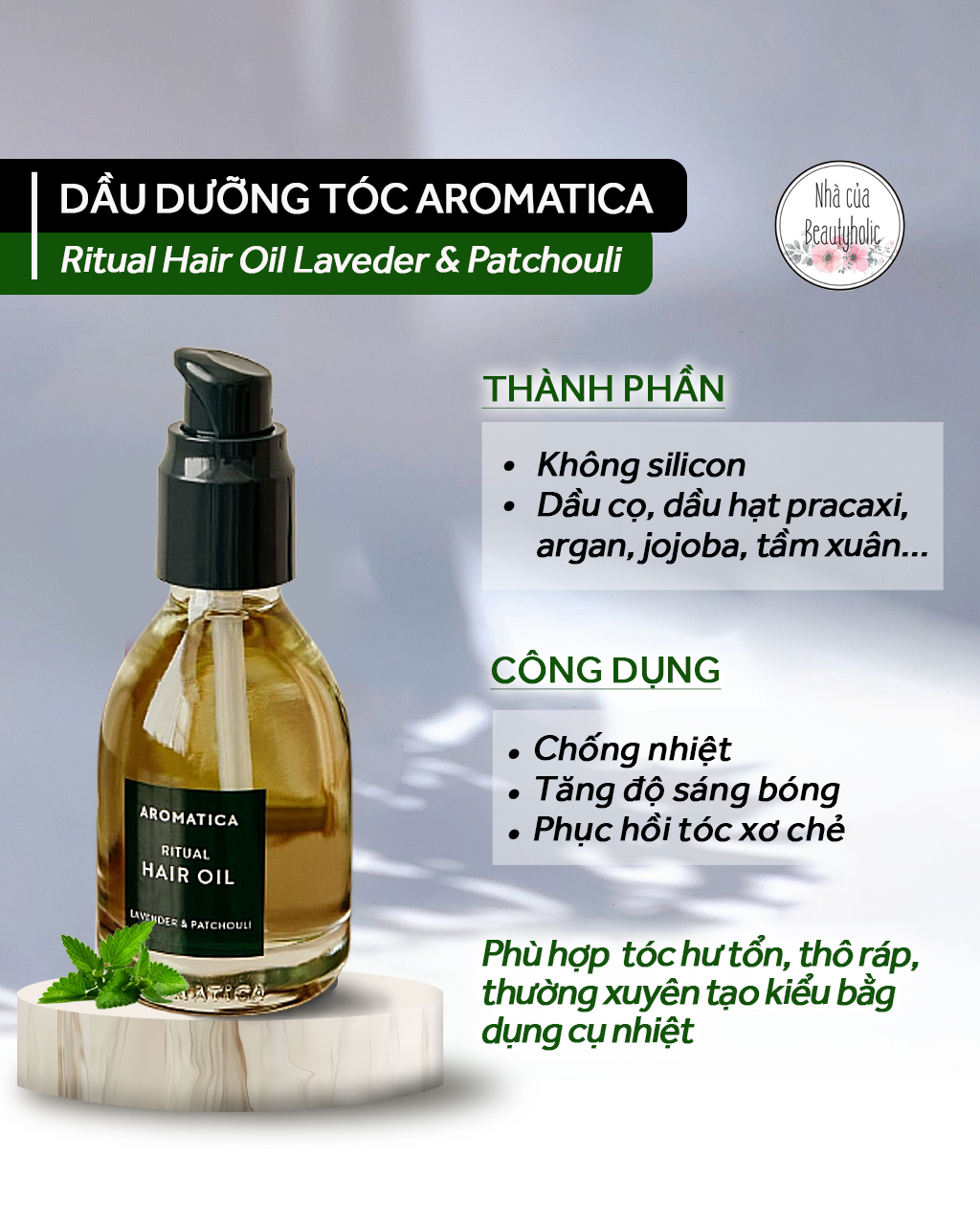 Oil dưỡng tóc không silicon aromatica ritual hair oil lavender & patchouli