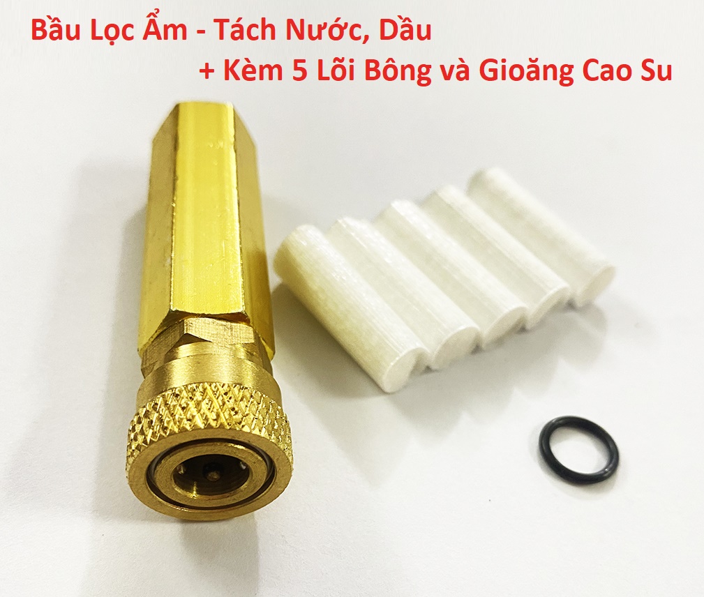 Đầu lọc ẩm, bầu lọc bơm cao áp tách nước, tách dầu + tặng kèm 5 bông lọc ẩm và 1 gioăng cáo su cho bơm cao áp