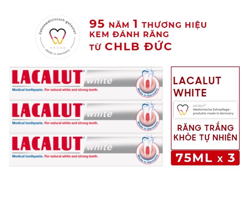 Kem đánh răng làm trắng răng lacalut White tuýt 75g nhập khẩu từ Đức