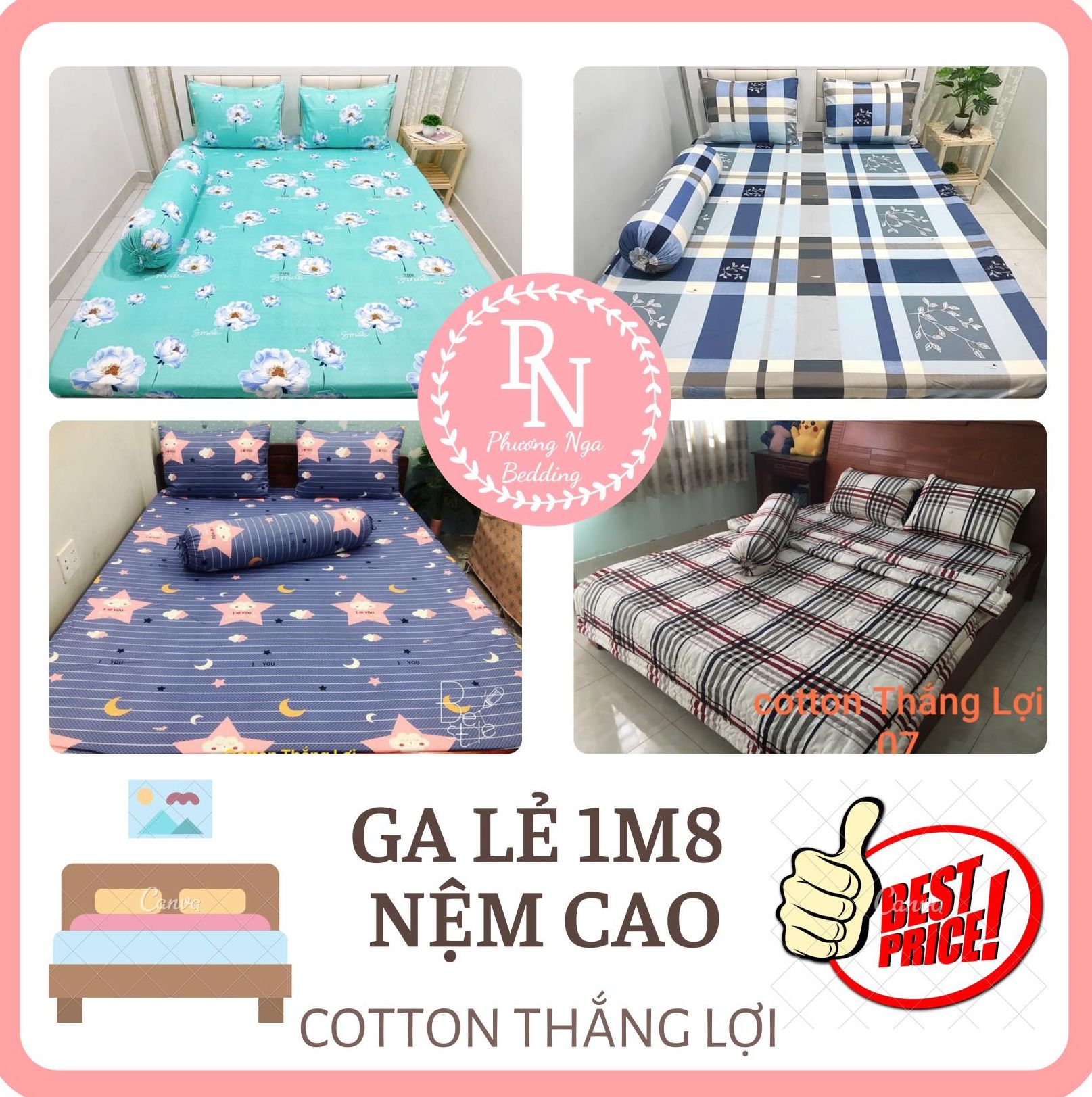 Ga lẻ 1m8 x 2m Cotton Thắng Lợi chuẩn logo