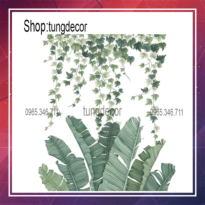 Decal dán tường trang trí phòng sẵn keo- Lá chuối dây leo thường xuân QR05 | Đề can Decor phòng khách phòng ngủ