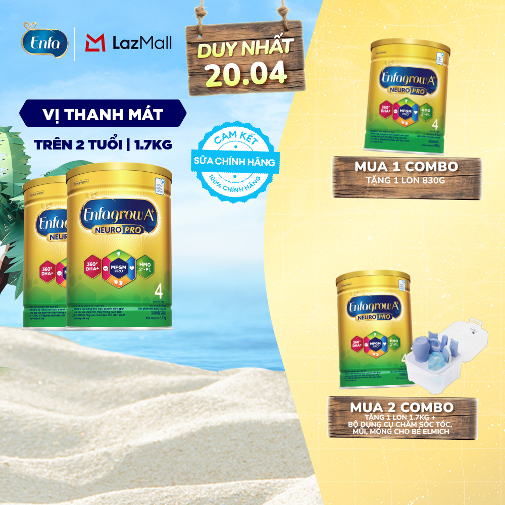 [TỪ 15-17/04 MUA LÀ CÓ QUÀ] Bộ 2 lon sữa bột Enfagrow A+ Neuropro 4 với DHA giúp phát triển não bộ cho trẻ từ 2-6 tuổi - 1.7kg/lon