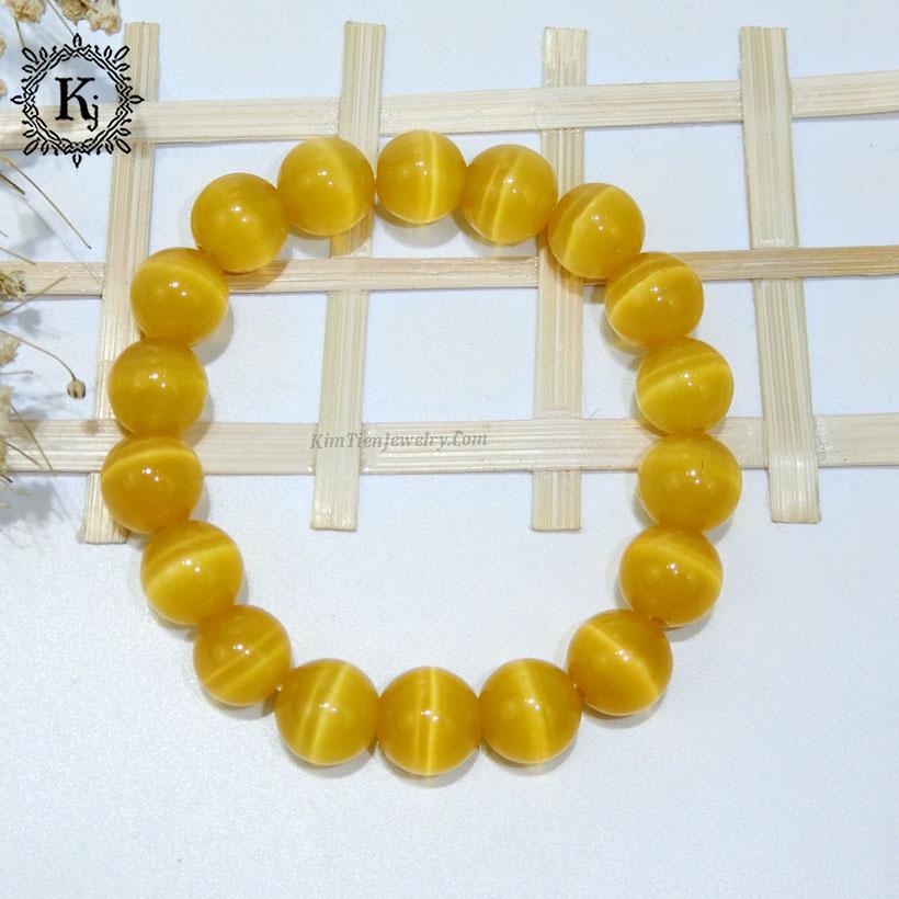 Vòng Tay Phong Thủy Mắt Mèo Nâu Vàng - Hợp Mệnh Thổ , Kim - Khơi Nguồn Sáng Tạo - Mọi Việc Như Ý - Tặng Kèm  Dây , Đá