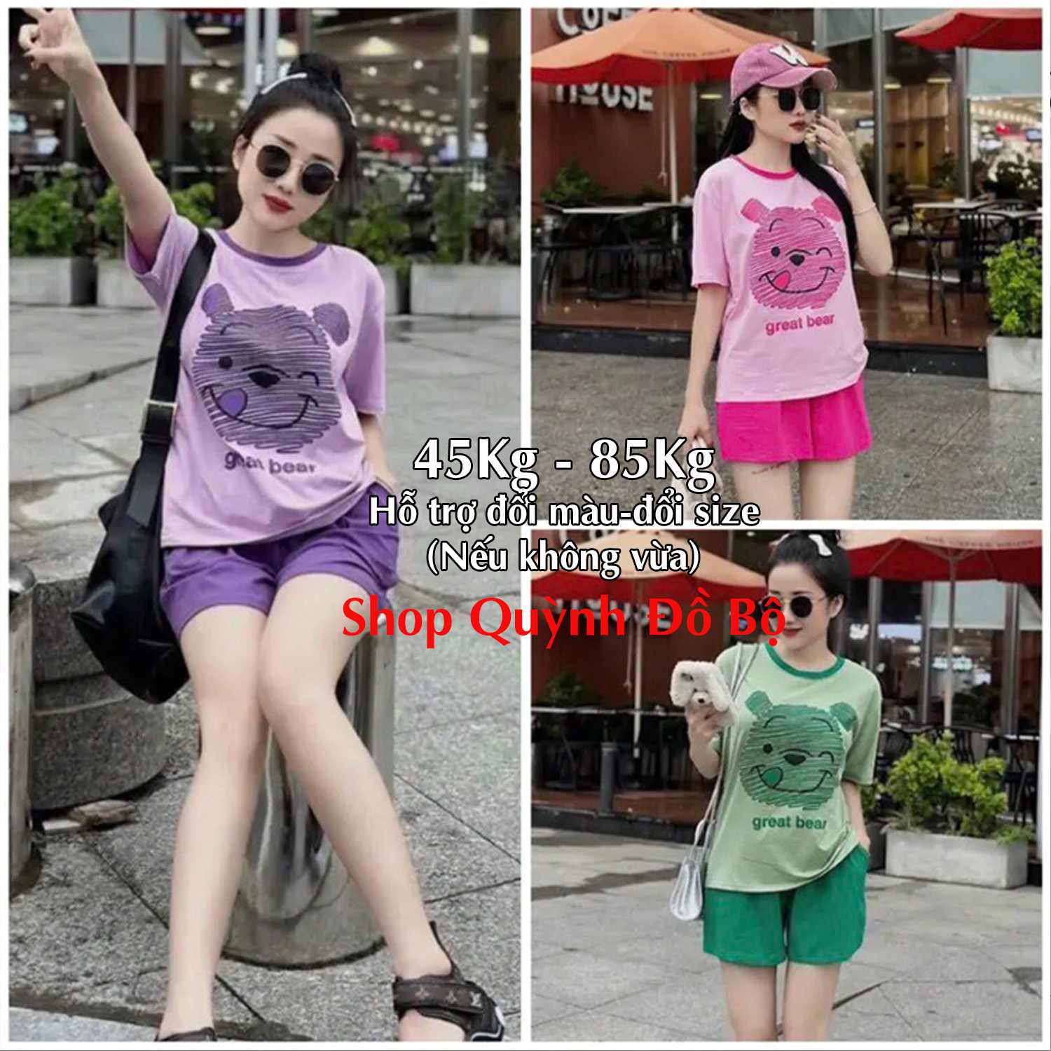 Đồ Bộ NữMặc Nhà S164 COTTON MÁT MỊN Quần Đúi Phối Gấu Xinh Dễ Thương