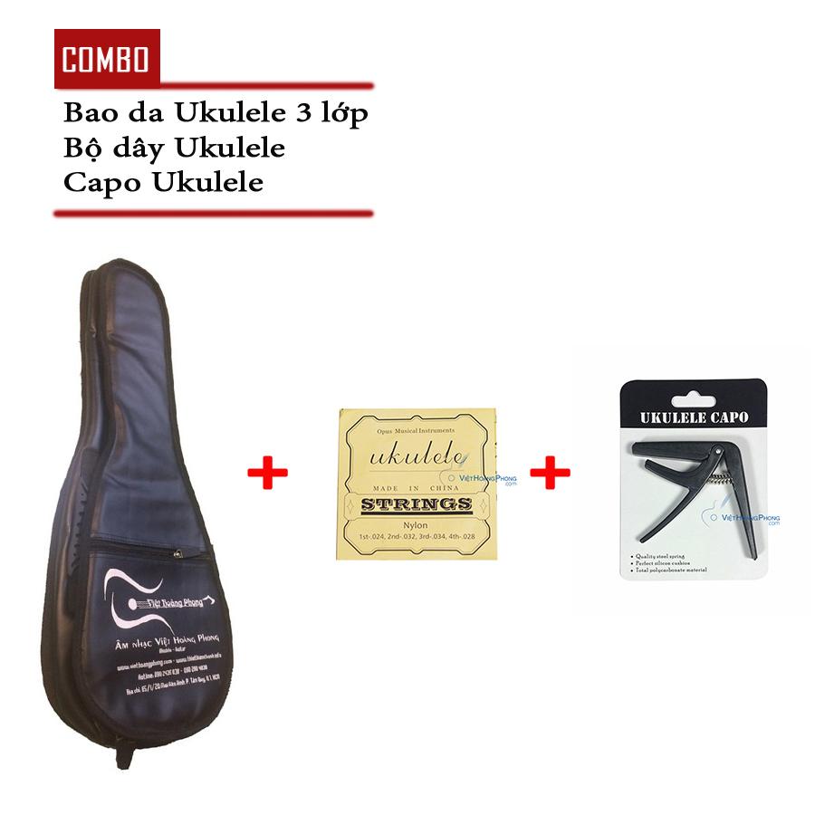 [HCM]Bộ 03 phụ kiện đàn Ukulele : Bao da 3 lớp + Capo (Khách chọn màu) + Bộ 04 dây đàn - HappyLive Shop