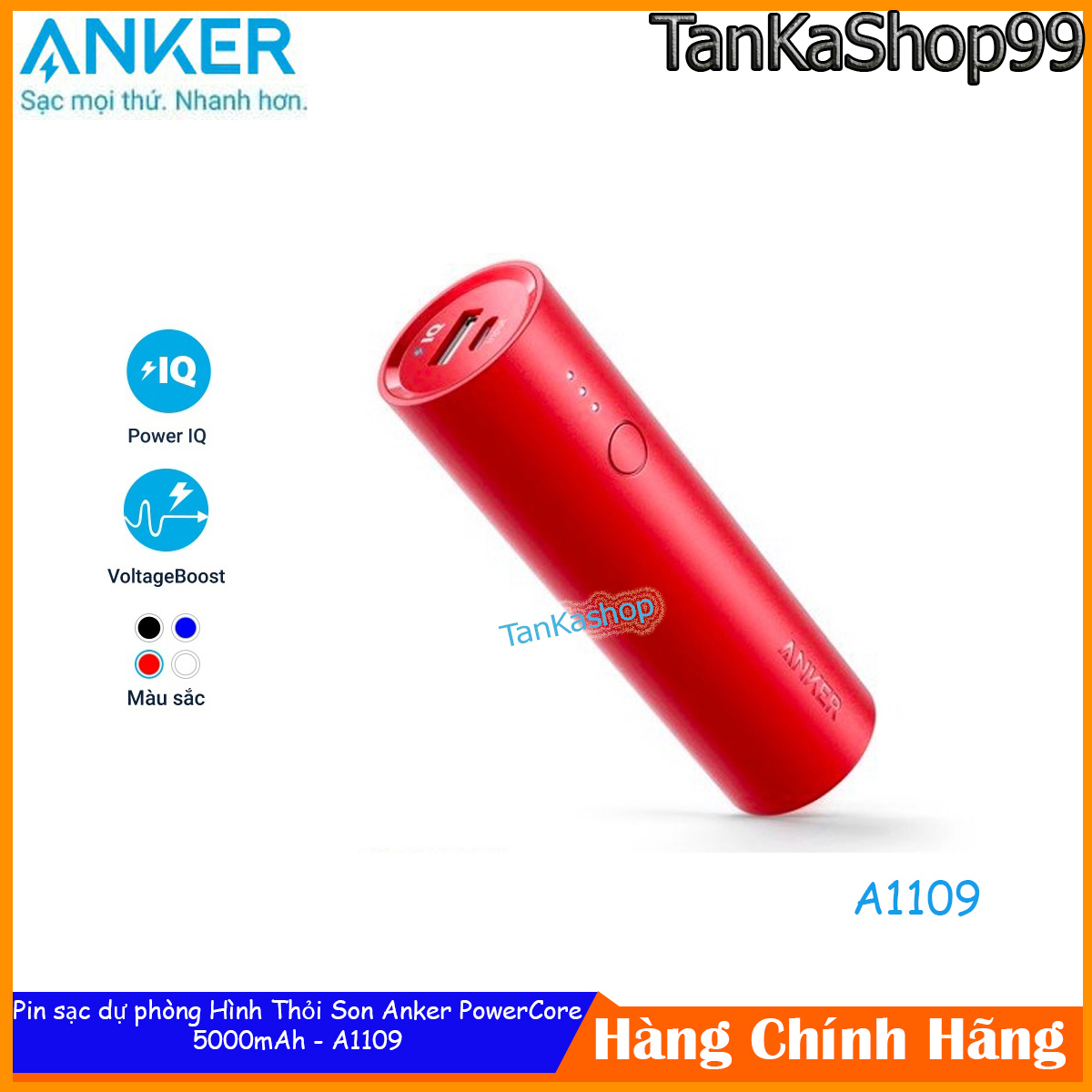 Pin sạc dự phòng Anker hình thỏi son PowerCore 5000mAh - A1109