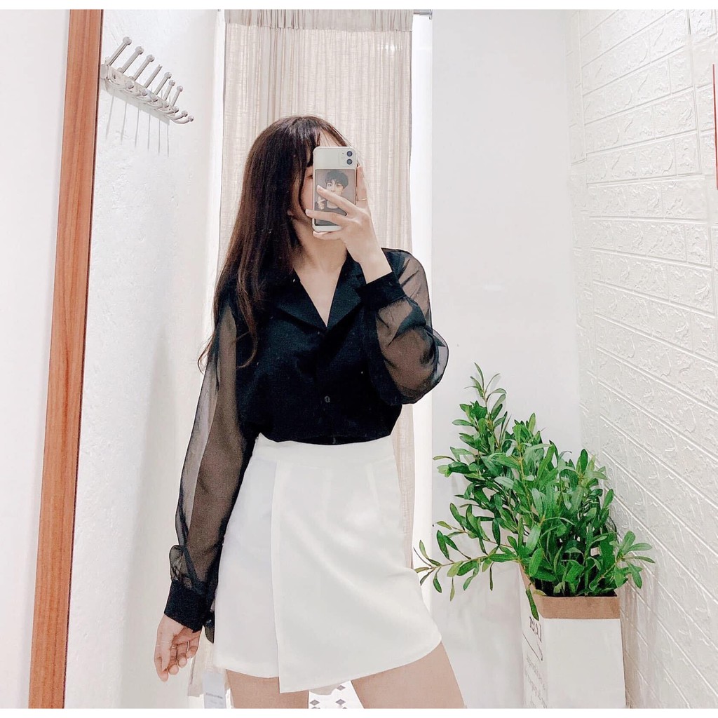 quần giả váy chữ a vạt chéo trẻ trung chất tuyết mưa