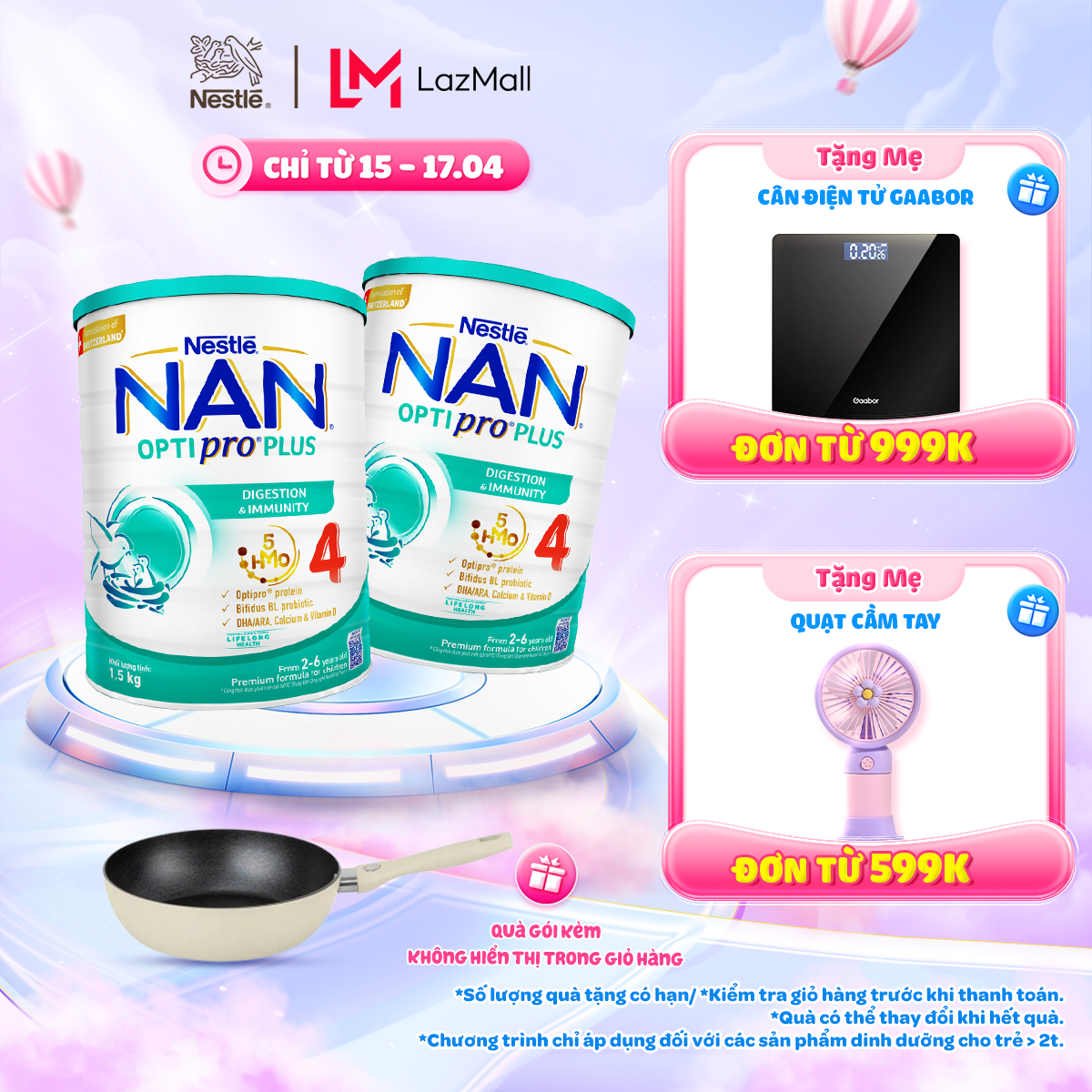 [CHỈ 15-17/4 QUÀ TẶNG MỌI ĐƠN HÀNG SLCH] [Tặng Chảo Elmich 24cm] Bộ 2 Lon Sữa bột Nestlé NAN OPTIPRO PLUS 4 với 5HMO xuất xứ Thụy Sĩ - Hộp 1500g cho bé từ 2 - 6 tuổi - Sữa công thức dinh dưỡng cho trẻ giúp hỗ trợ tiêu hóa, đề kháng, trí não