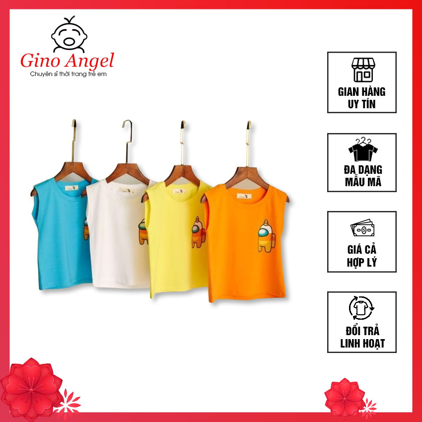 [HÀNG HOT] Áo ba lỗ trẻ em sát nách nhiều màu đáng yêu hoạt tiết Amongus chất liệu cotton mềm mại thoáng mát thấm hút mồ hôi, áo phông thun bé trai bé gái dễ thương cho mùa hè năng động - Gino Angel